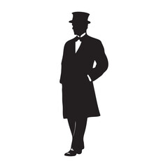 Victorian man standing pose silhouette vector illustration