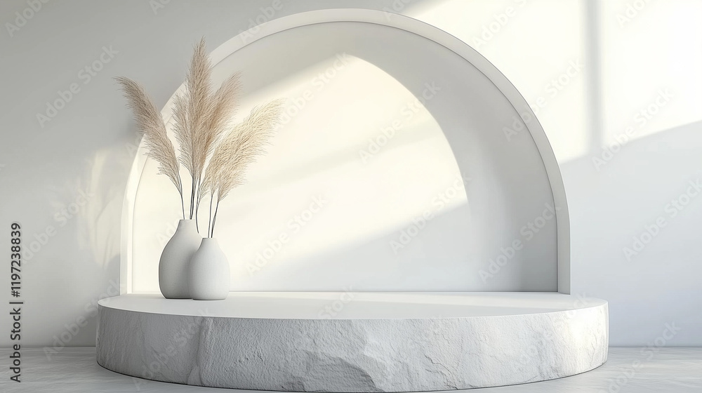 Aufkleber minimal 3d render of a white podium with an elegant arch in the background. modern product display s