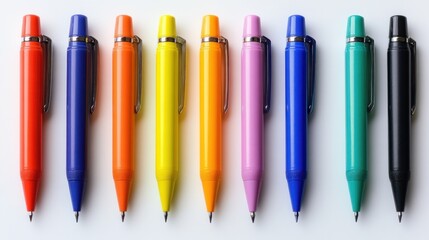 Vibrant Collection of Colorful Pens Arranged in a Row
