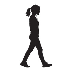 A young girl listing music while walking silhouette vector illustration