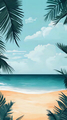 Serene tropical escape with soothing ocean waves and palm trees