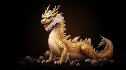 Fototapeta premium Majestic Golden Dragon with Intricate Crown Symbolizing Power and Wisdom Surrounded by Ethereal Light in a Fantasy Realm of Enchantment and Mystery