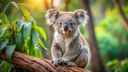 Fototapeta premium Cute koala bears enjoy the Queensland outdoors, amidst breathtaking eucalyptus forests.