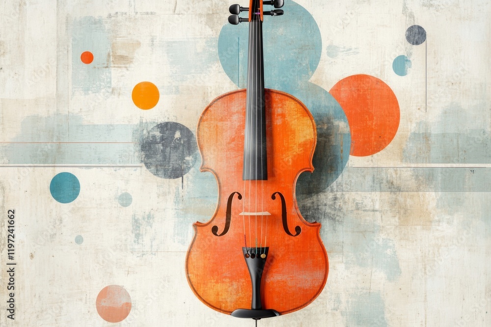 Poster A clean geometric representation of a violin f-holes and strings, forming an abstract design in muted tones