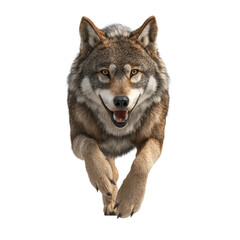 Obraz premium Running Grey Wolf Isolated on White Background with 3D Effect
