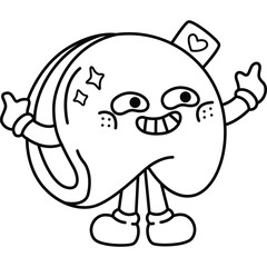 a vector of a fortune cookies characters in black and white coloring