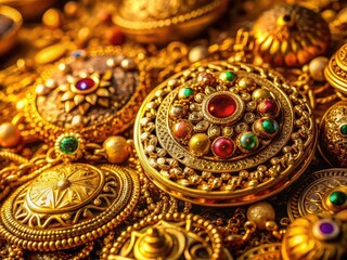 Obraz premium Macro lens unveils luxurious gold's intricate textures and artistry in stunning close-up detail.