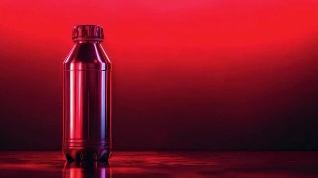 A tin bottle of energy drink illuminated by red neon light	