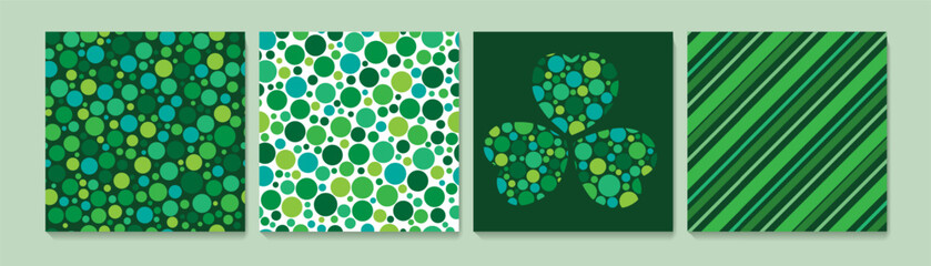 Green color set polka dots cute on white and dark background. Abstract dot patterns creative design template.