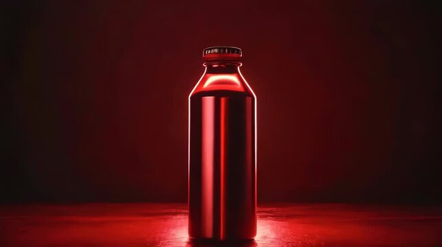 A tin bottle of energy drink illuminated by red neon light	