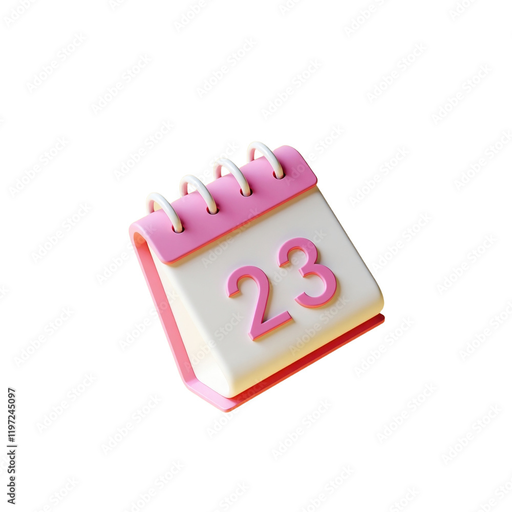 Aufkleber 3d rendering of a pink and white calendar displaying the number 23
