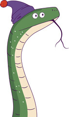 Cartoon Snake with Winter Hat - Humorous Animal Illustration for Seasonal Themes