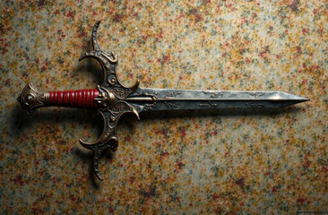 Obraz premium Ornate hilt against rusted wall