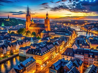 Fototapeta premium Stunning nighttime photography: EU capitals reveal illuminated landmarks and pulsating nightlife. Discover captivating cityscapes.