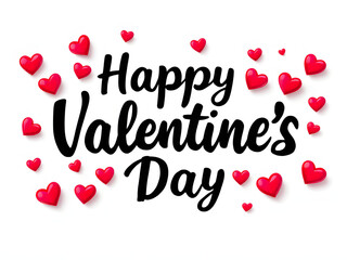 Happy Valentine's Day with red hearts on a white background.