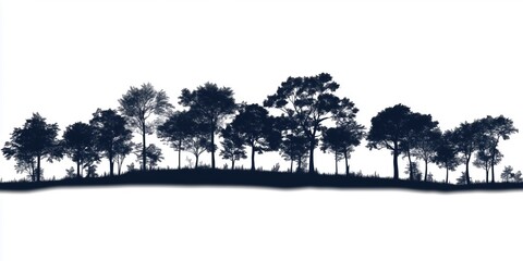 Black and white silhouette of a forest with bare trees with intricate branches contrast between the dark silhouettes and the white background. Ideal for artistic projects, nature-themed designs.