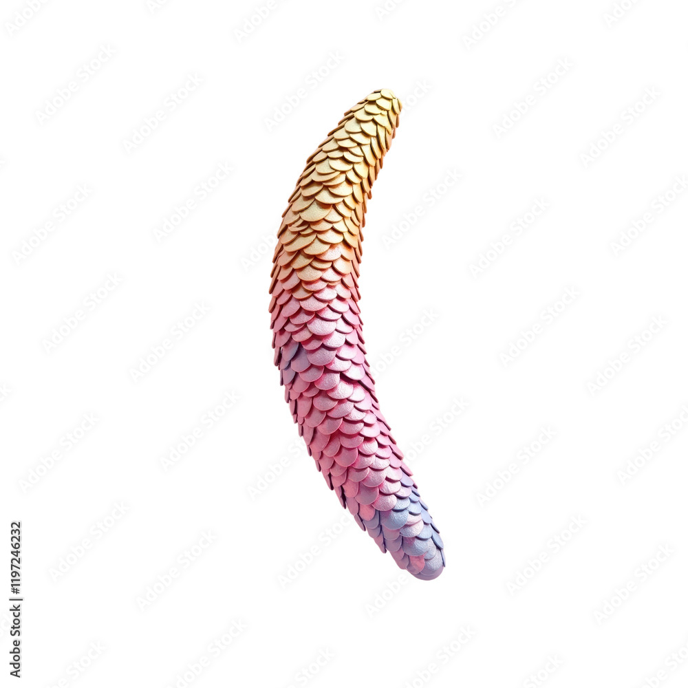 Poster pastel banana-shaped object with overlapping scales
