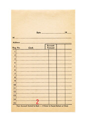 Vintage Blank Numbered Store Receipt Order Form - Yellowed & Aged - Isolated on White © Beth