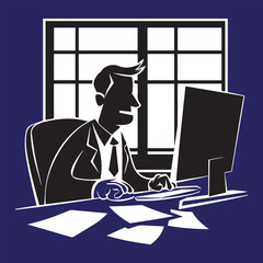 Silhouette of a Businessman Typing on Laptop typing on computer Silhouette 