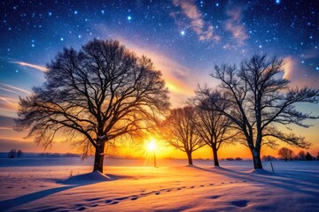 Winter's stark elegance: snowflakes dance, trees stand still, a frozen masterpiece.