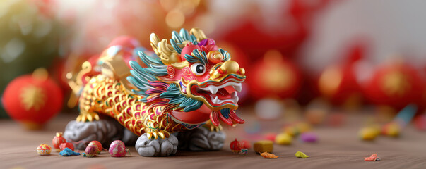 Fototapeta premium colorful dragon figurine symbolizes prosperity during celebrations