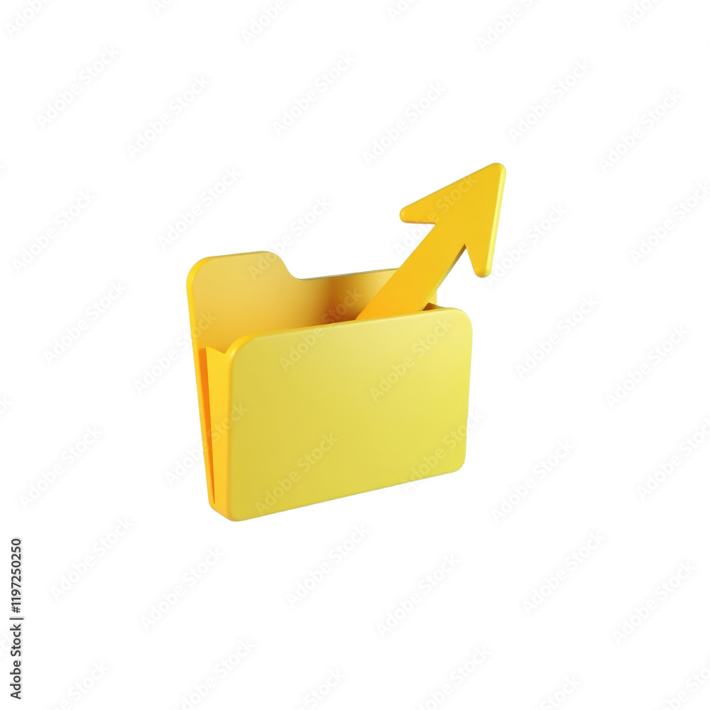 Poster yellow 3d folder with upward arrow representing data upload