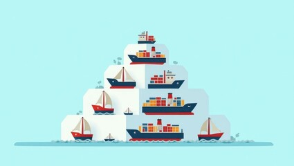 Obraz premium Freight marketplace containerd Helm kubernetes Nearshoring withrun backup Shipwell Shipcloud Easyship Floship Colorful cargo ships and sailboats floating on calm sea, shipping transportation concept,