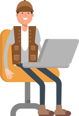 Male Worker Character Working on Laptop
