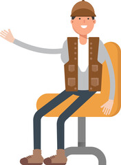 Male Worker Character Sitting on Office Chair
