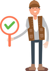 Male Worker Character Showing Check Mark
