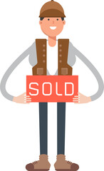 Male Worker Character Showing Sold Banner
