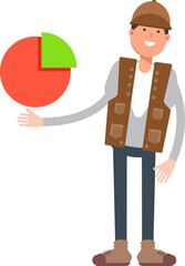 Male Worker Character Holding Pie Chart
