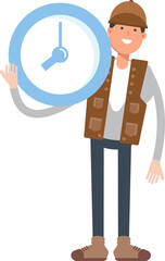 Male Worker Character Holding Clock
