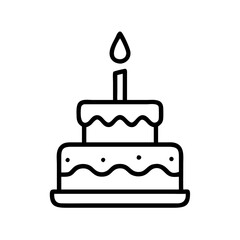 Birthday cake with candle, layered design, celebration, simple black line art design