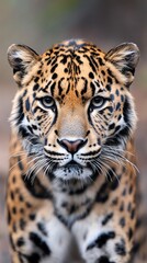 Fototapeta premium Majestic Leopard Close Up Powerful Wildcat Intense Gaze Nature Wildlife