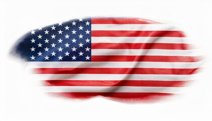 Obraz premium The American flag with stars and stripes, gently rippling on a white background. A patriotic and symbolic image representing the United States, freedom and unity.