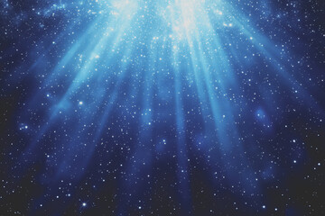 A radiant blue background featuring sparkling stars creates a magical and captivating visual.