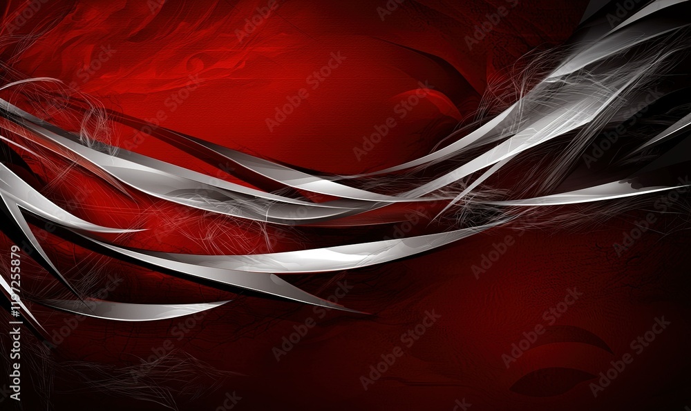 Aufkleber abstract red and silver flowing lines design background for digital art or website