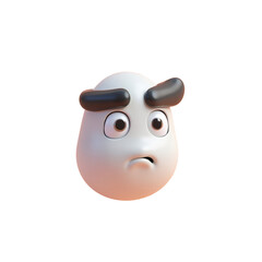 3d-rendered egg-shaped character with a worried expression