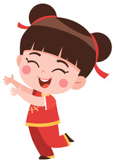 Cheerful Cartoon Girl in Chinese Outfit