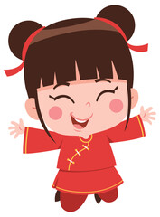 Cheerful Girl in Red Traditional Outfit