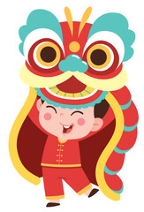 Child Performing Lion Dance for Celebration
