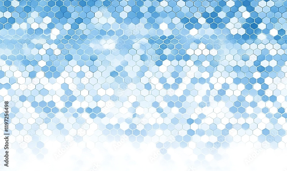 Poster blue hexagonal mosaic fading to white background for design use