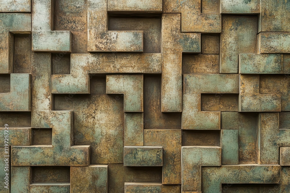 Poster textured, three dimensional, rectangular blocks make up a wall.