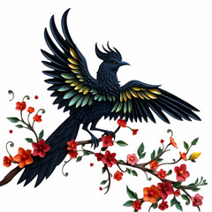 Fototapeta premium A mystical, 3D watercolor paper quilling art piece depicts a dark fantasy bird