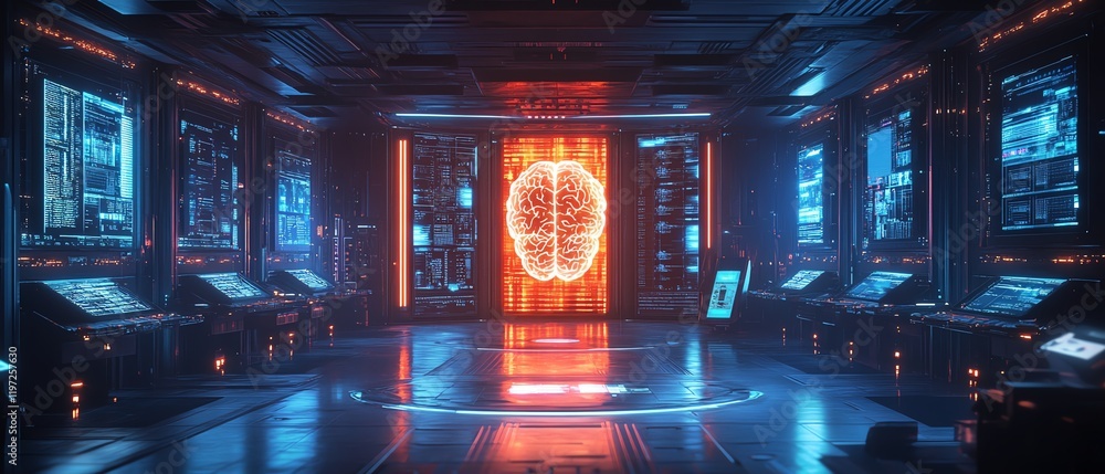 Aufkleber hightech ai brain in a futuristic lab setting