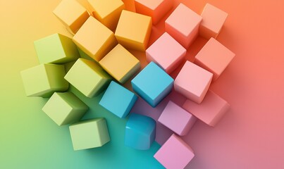 Obraz premium Colorful cubes arranged abstractly on gradient background for digital design or art
