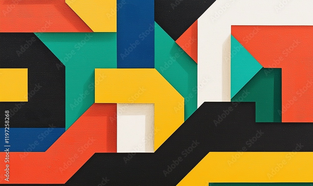 Poster colorful geometric abstract background with layered shapes and shadows, ideal for modern design proj