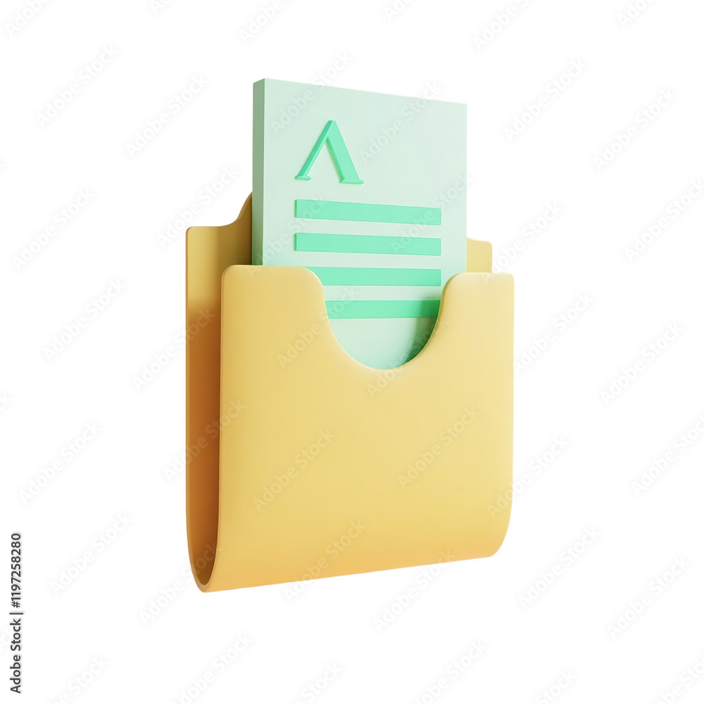 Poster pastel yellow folder with light green document and lambda symbol