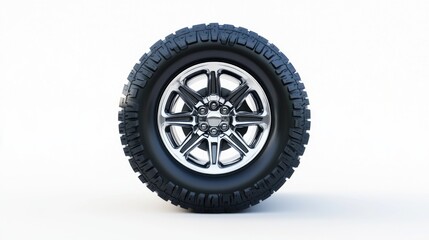 Off-road tire and wheel on a white background; studio shot